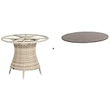 witterungs- und wasserfest Sonnenpartner Gartentisch Base-Polyrattan White-Coral ø 100 x 72 cm Alugestell HPL Eiche-sägerau