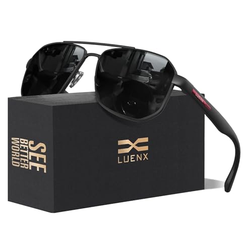 LUENX Sunglasses for Men Women Polarized Sun Glasses Blue Lens Silver Frame 60MM