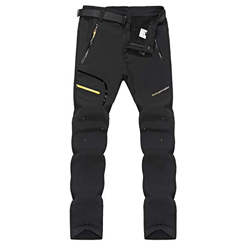 LY4U Hombres Senderismo Forrado con Forro Polar Suave Pantalones Al Aire Libre Resistente al Agua Transpirable Invierno Cálido Caminata Escalada Pantalones