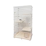 RAKU 猫 ケージ キャスター付 ワイド扉 大型猫 組立簡単 工具不要 幅約96×奥行約63 cm 折りたたみ 猫ハウス 多頭飼い 脱走防止 1段 2段 3段 組み替え自由 梯子付き ペット用ケージ おしゃれ (3段, ホワイト)
