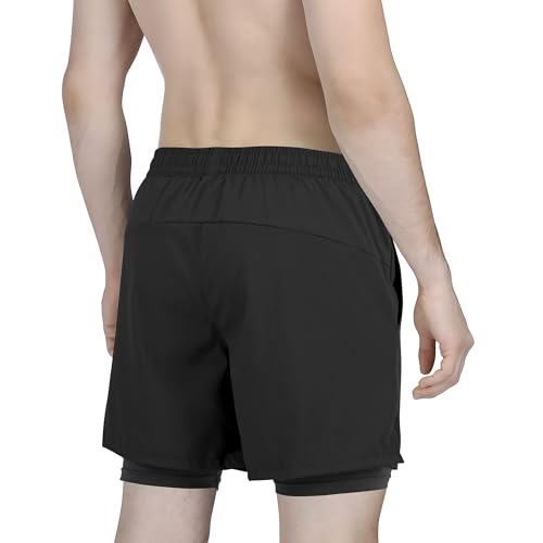 Tyzrdnac Men's 2 in 1 Athletic Quick Dry Shorts,Running Lightweight,Sweat Wicking Gym Workout Elastic Short