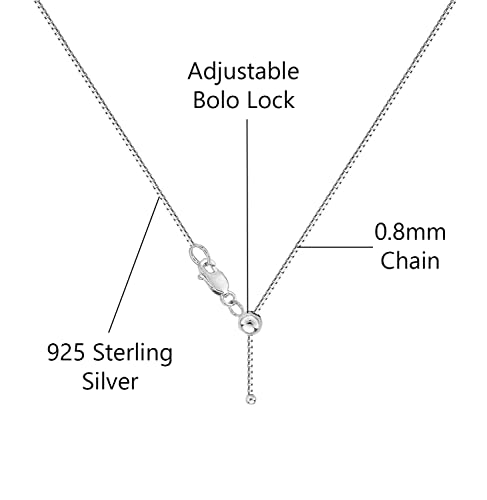 Savlano 925 Sterling Silver Solid 0.8mm Box Adjustable Bolo 14-24 Inch Chain Necklace For Women - Made in Italy Comes With a Gift Box3
