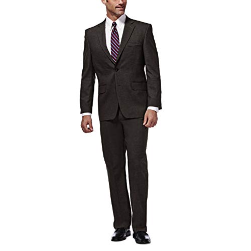 Haggar Men's J.M. Premium Performance Stretch Stria 2-Button Suit Separate Coat, Chocolate, 50R with Plain Front Suit Separate Pant, Chocolate, 34Wx29L