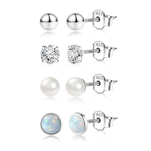 ALEXCRAFT Ensemble de Petites Boucles d'Oreilles Femme Argent 925, Boucles d'Oreilles à Tige avec Zircone, Boucles d'Oreilles à Pointe, Plusieurs Piercings...