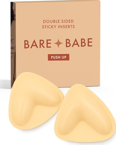 Bare Babe Sticky Push Up Inserts, Double Sided Sticky Bra Inserts, Adhesive Bra Pads, Sticky Bra Lift, Push Up for Bikini (Honey, Small)