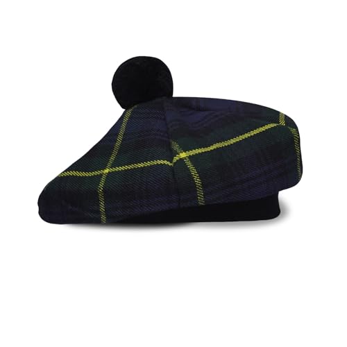 Image of Scottish Tam O' Shanter Hat Tartan Bonnet Pom Pom Wool Flat Cap One Size