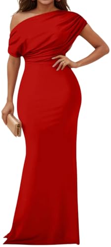 Image of Formal Dresses for Women Elegant Off Shoulder Evening Party Gowns Sexy Bodycon Ruched Prom Wedding Guest Dress