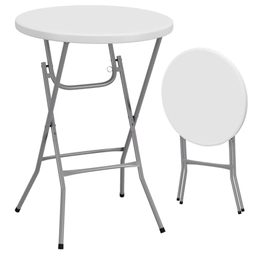 Image of BestOffice 32 inch Round 43 inch Bar Height White Granite Plastic Folding Table, Portable Commercial Cocktail Table for Wedding Party Outdoor, White