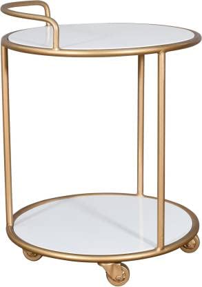 Priti Modern Round Metal Bar Trolley Side Table with Wheels 3