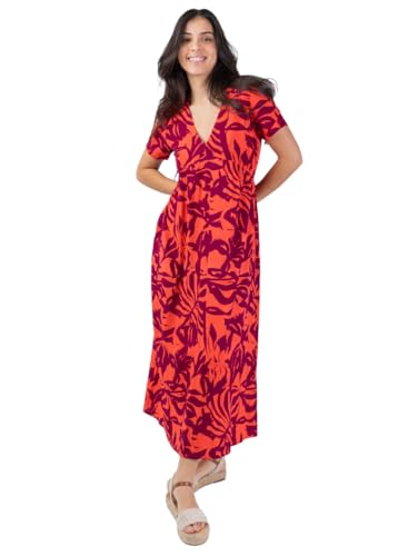 Robe longue Cataleya motif floral manches courtes col en V fluide