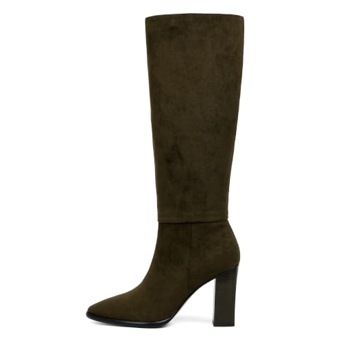 Image of Easyfox Knee High Boots for Women Pointed Toe Chunky Heel Tall Boots