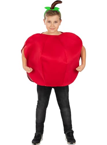 Funidelia | Déguisement de Pomme pour Fille et garçon Taille 7-12 Ans Fruit, Nourriture - Couleur: Rouge, Accessoire pour déguisement - Déguisements...