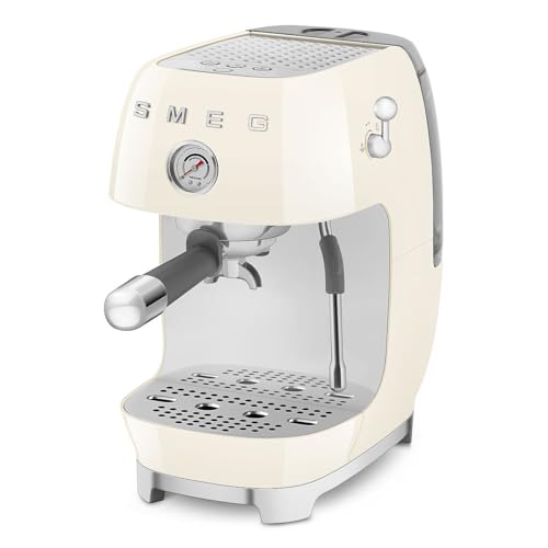 Image of Smeg Cold Brew Coffee Machine, Original Italian Brand, Patented Smeg Cream Color, Live the Barista Exeprience, Professional Steam Wand for Creamy Milk Drink, Pressure Monitor, ECF03CREU