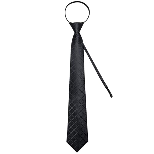 Image of DiBanGu Silk Zipper Ties for Men,Paisley Solid Plaid Pre-tied Tie and Pocket Square Cufflinks Set Formal Adjustable Necktie