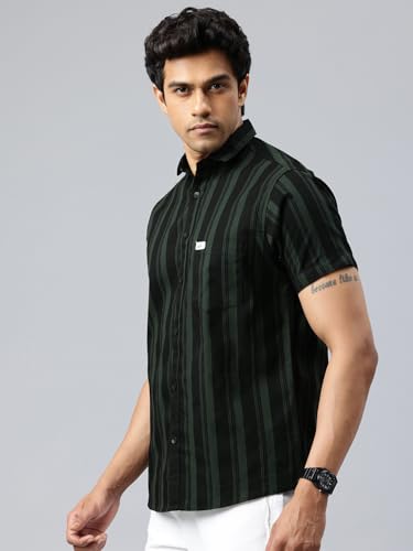 Image of Majestic Man Men Slim Fit Cotton Striped Half Sleeve Casual Shirt