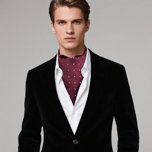 Image of Hi-Tie Silk Ascot for Men Self Tie Men's Cravat and Flower Lapel Pin Handkerchief Cufflinks Set for Wedding Party