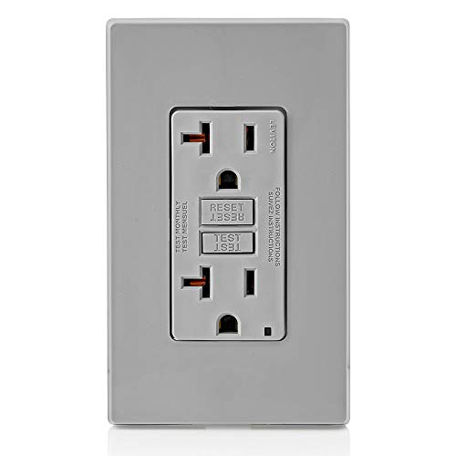 Image of Leviton GFCI Outlet, 20 Amp, Self Test, Non Tamper-Resistant with LED Indicator Light, Protection from Electric Shock and Electrocution, GFNT2-GY, Gray