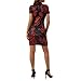 Women Cheongsam Chinese Dress Dragon Print Qipao Mini Dress Chinese Mandarin Collar Bodycon Dress (Red, M)