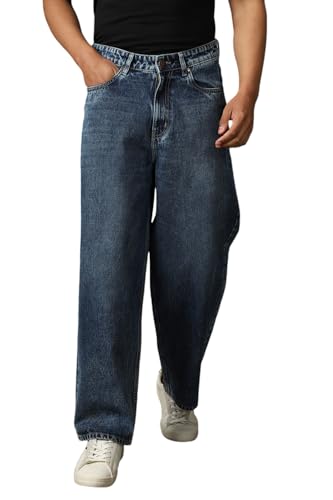 Image of High Star Men Cotton Washed Loose Fit Casual Mid-Rise Jeans