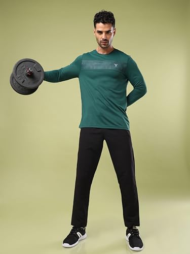Image of TECHNOSPORT Men Polyester Self Design Chest Print Slim Fit Long Sleeve T-Shirt for Gym, Workout and Regular Use with SPF50+