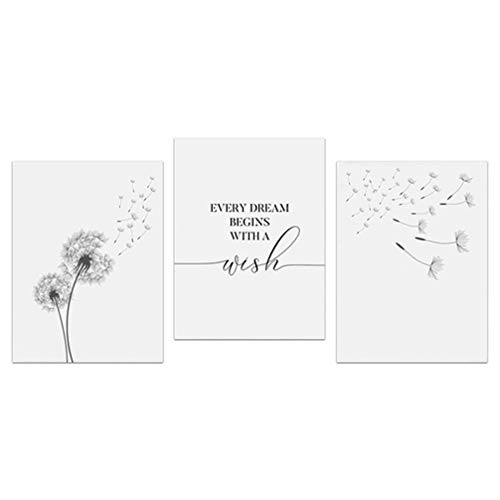NUOBESTY 3 Pcs Flor Dente de Leão Arte da Parede da Lona para O Quarto Decorações Do Banheiro Sem Mo
