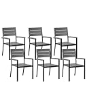 Beliani Gartenstuhl 6er Set mit Armlehnen Aluminium schwarz Kunstholz grau modern Como