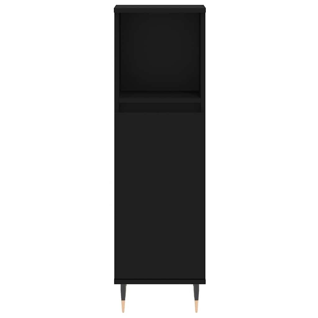 Mueble de baño negro 30 x 30 x 100 cm de madera con patas de hierro, diseño moderno, montaje en pared, armario para baño pequeño, juego de muebles de baño