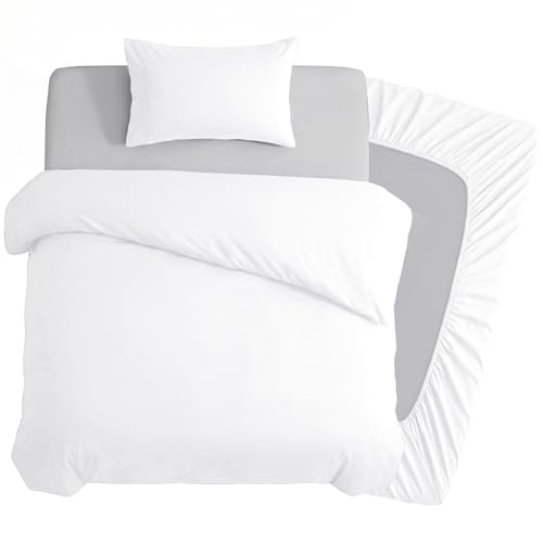 Deconovo 3 Piece Single Bedding Sets Brushed Microfibre Single Duvet Cover Set with 35cm Deep Fitted Sheet and 1 Pillowcase Soft Quilt Cover for Single Bed - White