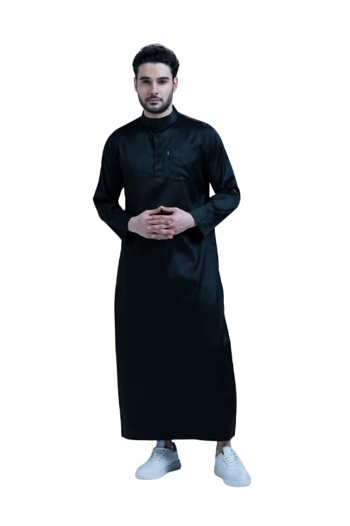 mashroo Classic Saudi Black Thobe Jubba for Men-picture-5