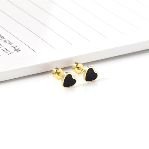 18G Black Enamel Heart Love Screw Back Small Stud Earrings for Women Men Minimalist Surgical Steel Cartilage Tragus Piercing Sleeper Studs Hypoallergenic for Sensitive Ears Valentine's Day Birthday Gift Her Daughter4