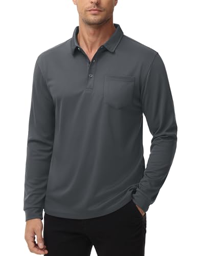 MAGCOMSEN Men's Polo Shirts with Pocket Long Sleeve Golf Quick Dry Shirts Performance Athletic Work Casual Collared Shirt3
