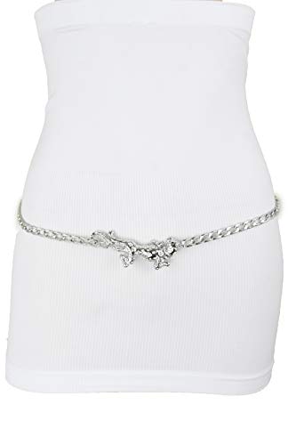 Women Fashion Belt Silver Metal Chain Hip Waist Tiger Panther Leopard Charm Skinny Waistband2