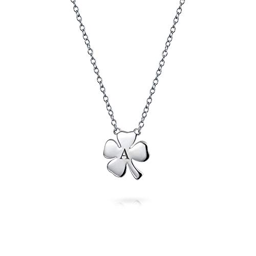 Bling Jewelry Personalized Flat Lucky Four Leaf Clover Shamrock Irish Pendant Women Necklace Polished .925 Sterling Silver Custom Engraved