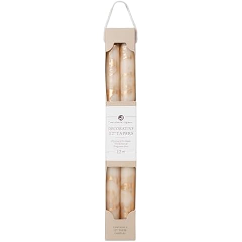 Northern Lights Candles Premium Tapers - 12" 2pk - Cream w/Gold - 73308 Cover