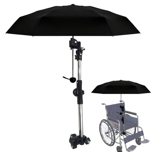 2 in 1 Umbrella with Umbrella Mount Holder 180 Adjustable Umbrella Mount Umbrella with Stretch Mount Stand for Pram Pushchair Wheelchair Bicycle Stroller Walker Rollator Chair