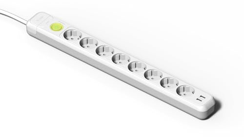 Regleta de 8 enchufes blanca ideal para organizar los cables del escritorio y el salón
