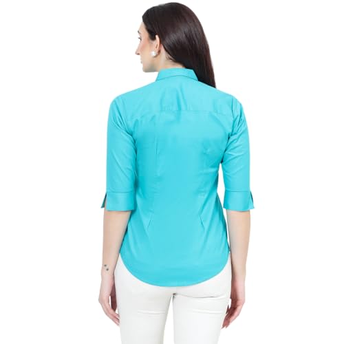 Image of Polycotton Women 3 /4 Sleeve Stylish Solid Western Offical Formal Shirt Casual Regular Fit Shirt for Women