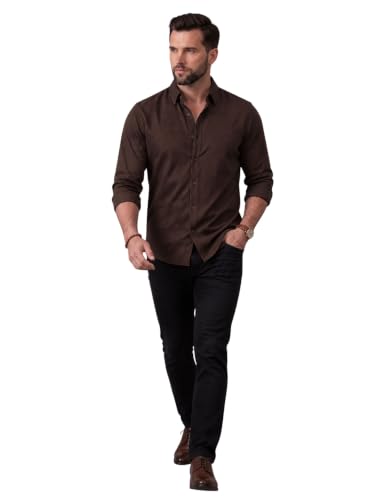 Image of NexaFlair Men's Regular Fit Solid Pattern Laffer Cotton Shirt with Long Sleeve Collared Neck Standard Length and Button Down Closure Type | Mens Casual Shirts | Man's Formal Shirts