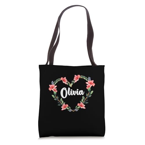 Bolso tote personalizado con nombre Olivia y diseño floral de corazón miniatura 1