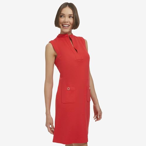 Image of Tommy Hilfiger Women's Sleeveless Split Neck Solid Jacquard Knit Dress