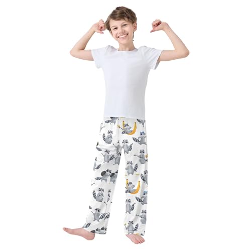 ZZXXB Funny Raccoon Print Boys Long Pants Soft Trousers Elastic Waist Kids Lounge Bottoms with Pockets S-XL2