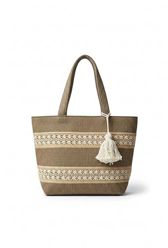 Image of Babbotty Jute Stylish Tote Bags for Women Big Size with Zip Multiple Compartments Inner Pocket Ladies Purse Handbags Girls Shoulder Hobo Bag for Office College Daily Use & Travel
