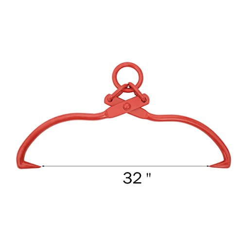 Skidding Tongs 32-inch Log Grabber with Ring for Connecting with Chain Logging Tools for Forestry, Timber, and Firewood by Earth Worth (Red)