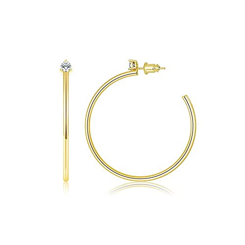 Besalon Gold Hoop Earrings for Women 14K Thin Gold Plated Hoops Earring Hoops for Girls Lightweight 45mm with Cubic Zirconia
