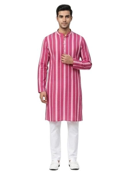 Men's Pink Striped Full Sleeve Kurta with Pajam Set (s)-image-35
