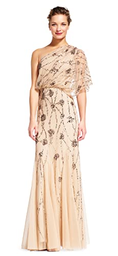 Adrianna Papell Women's One Shoulder Beaded Blousant Dress, Nude, 16 #TOP5