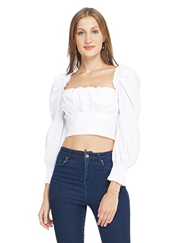 oxolloxo Women Regular Fit Polyester Regular Sleeves Solid Casual White Top