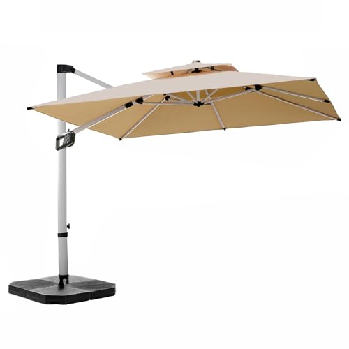 HOMSHADE Aluminum Cantilever Patio Umbrella - Large Offset Heavy-Duty Umbrella with 360° Rotation, Infinite Tilt, Double Top, 10-Year Rustproof, 5-Year Fade-Resistant for Outdoor, Pool