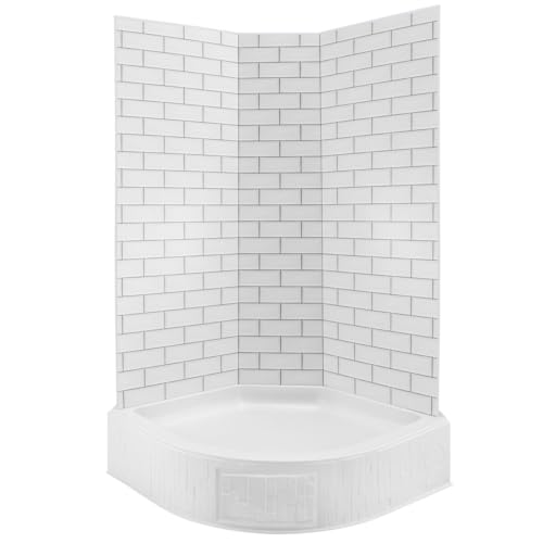 RecPro RV One-Piece Corner Shower Surround | 34 Subway Tile