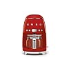 Smeg 50s Retro Style Aesthetic Drip Coffee Machine with 10 Cup Glass Carafe Auto Start Feature Keep Warm Plate and Two Coffee Strength Settings Red